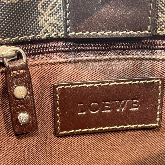 Loewe Vintage Canvas and Leather Anagram Tote - Dark Brown and Black - Preowned - Picture 9 of 15